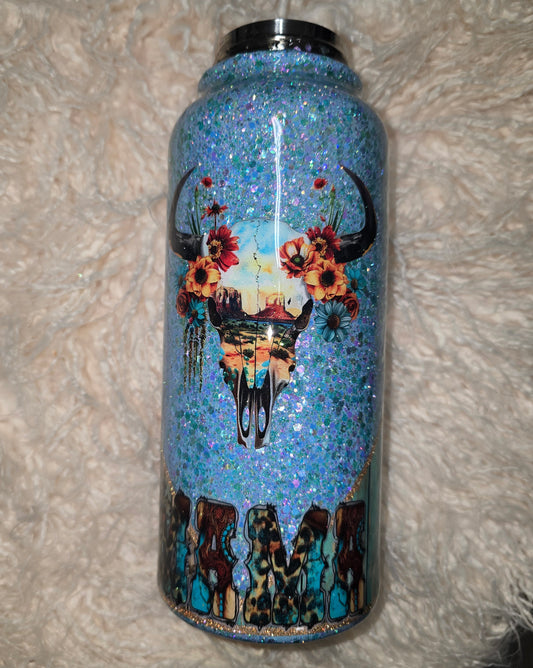 32oz water bottle MAMA bull skull RTS